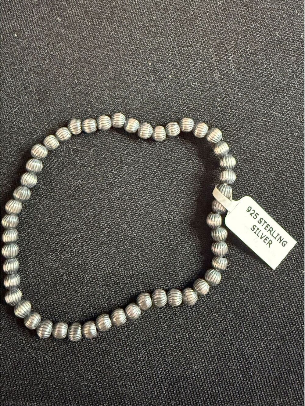 925 Sterling Silver Fluted Bead Stretch Bracelet 4.74 to 4 [COPY]